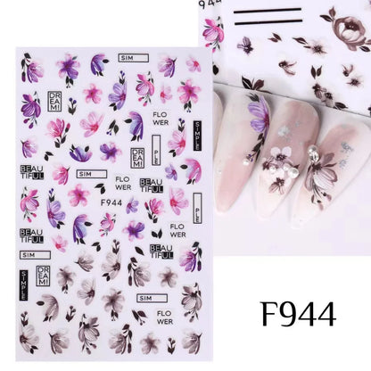 Black and White Love Flowers Line Art 3D Stickers Nail Decals Nail Art Accessories Butterfly Rose Nail Stickers Nail Sliders