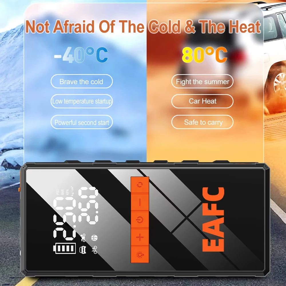 EAFC 1200A Car Jump Starter Air Pump Portable 2 in 1 Air Compressor Multi-function Tire Inflator Auto Portable Battery Starter
