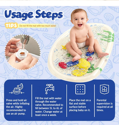 Inflatable Pvc Baby Water Mat for Infants Toddlers Early Education Press to Make Sound Tummy Time Play Mat