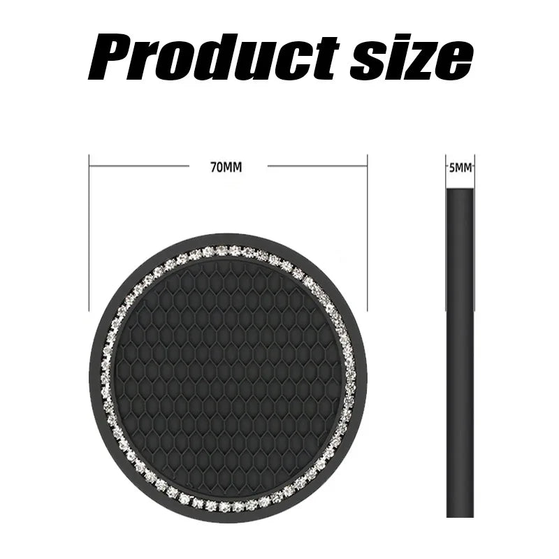 2Pcs Car Bling Rhinestone Cup Holder Drink Pad Interior Decoration Anti-slip Mat Round Durable Coaster Heat Resi Car Accessories