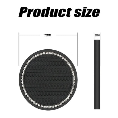 2Pcs Car Bling Rhinestone Cup Holder Drink Pad Interior Decoration Anti-slip Mat Round Durable Coaster Heat Resi Car Accessories