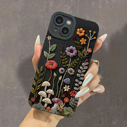 For iPhone 17 Air 16E 16 15 14 13 12 11 Pro Max Case Embossed Floral Pattern Painted Phone Cover For iPhone XS X XR 7 8 Plus SE2