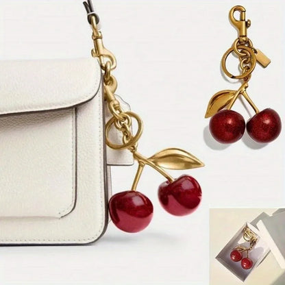 Cherry Bag Charm Women Key Rings keychain Retro-Cool Cherry Motif In Glittery Resin Clip it To Favorite Bag Set of Keys For