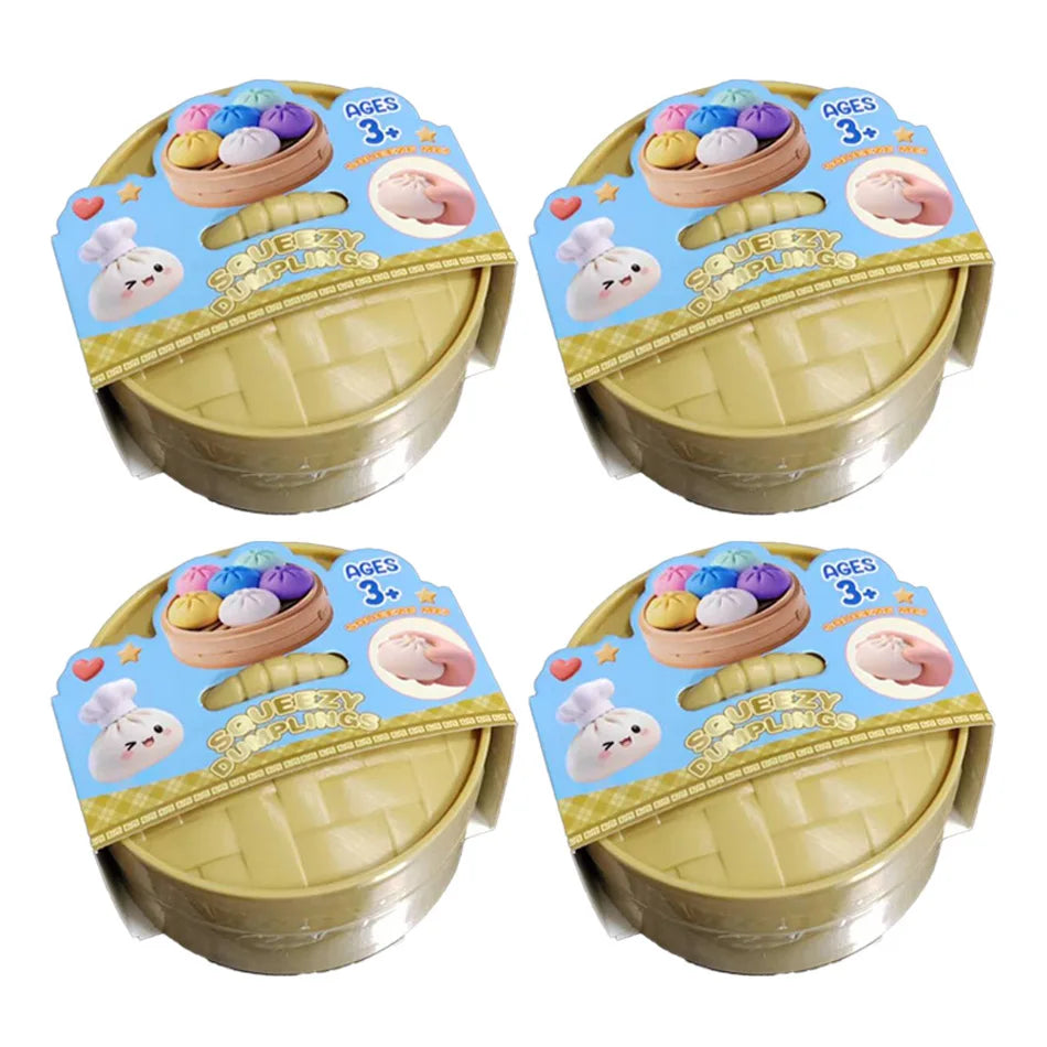 Colorful Dumpling Squishes Stress Balls Fidget Sensory Toys Simulation Food Squishies Bun with Steamer Squeeze Dough Ball Gifts