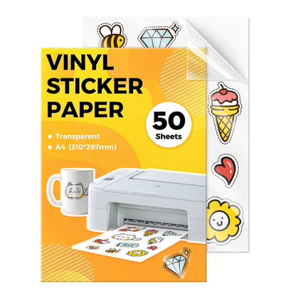 10-50 Sheets A4 Size Printable Vinyl Sticker Paper 100% Transparent for Inkhet Printer Self Adhesive Sticker Label NonWaterproof