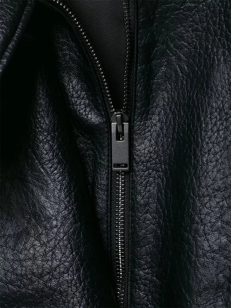 Women's Faux Leather Jacket 2025 New Fashion Autumn Black Long Sleeve Pebble Jacket Motorcycle Style Personality Ladies Jacket