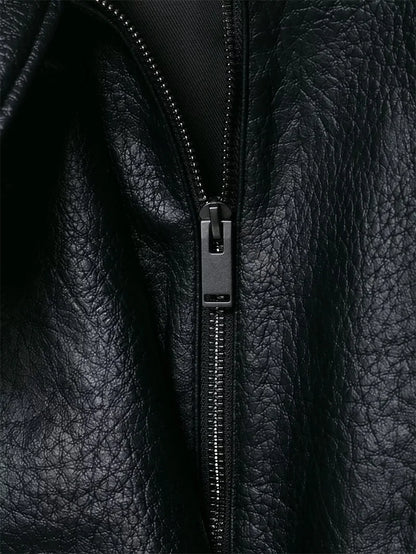 Women's Faux Leather Jacket 2025 New Fashion Autumn Black Long Sleeve Pebble Jacket Motorcycle Style Personality Ladies Jacket
