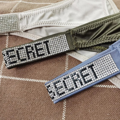 Low Waist Sexy Women Thongs Panties Rhinestones letter Diamonds G String Sports Thong Shorts Briefs T-back Fitness Size S-XL