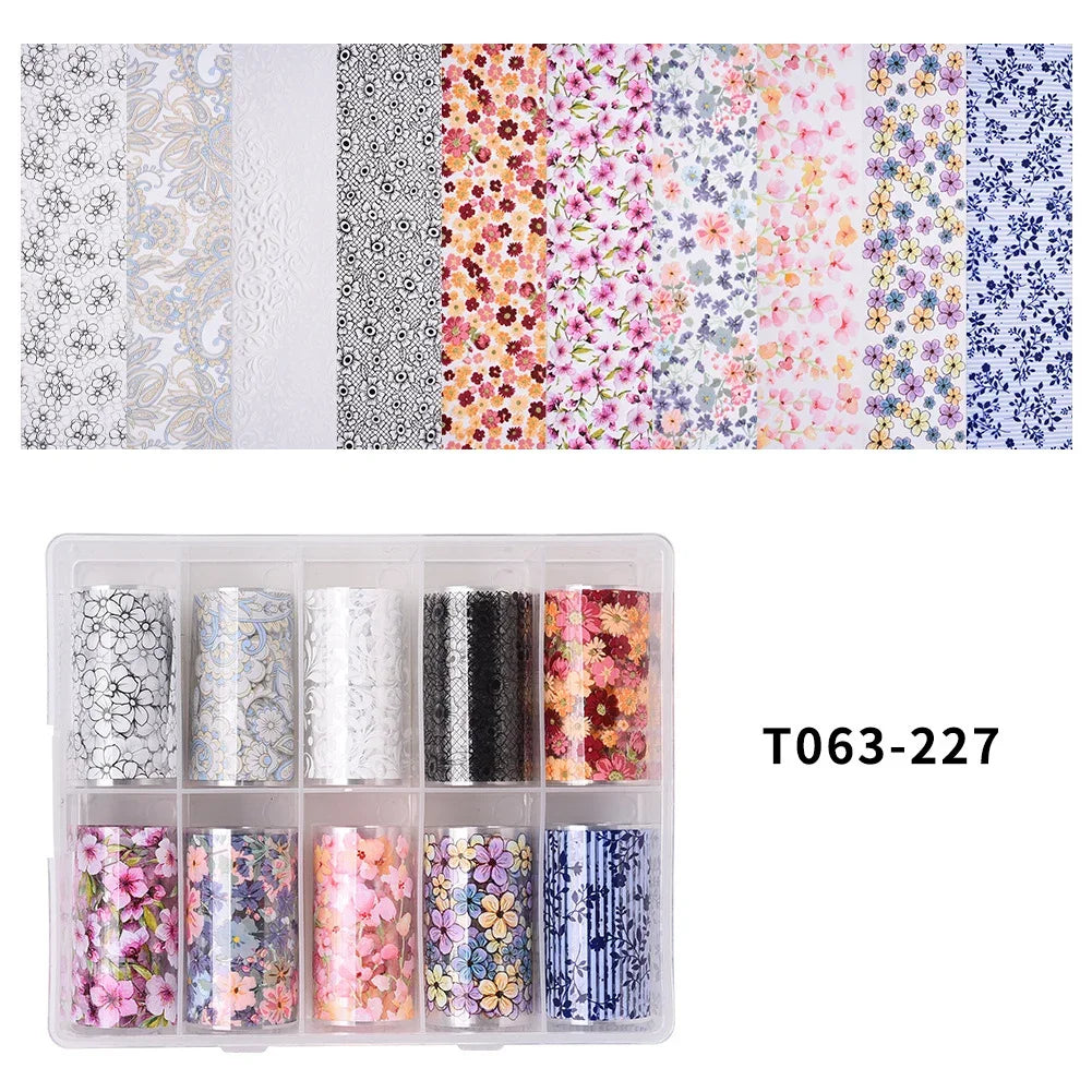10 Patterns New Metal Nail Foils for Transfer Paper Stickers Floral Chameleon Nails Wraps DIY Water Marble Nail Art Decorations