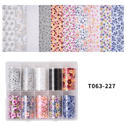10 Patterns New Metal Nail Foils for Transfer Paper Stickers Floral Chameleon Nails Wraps DIY Water Marble Nail Art Decorations