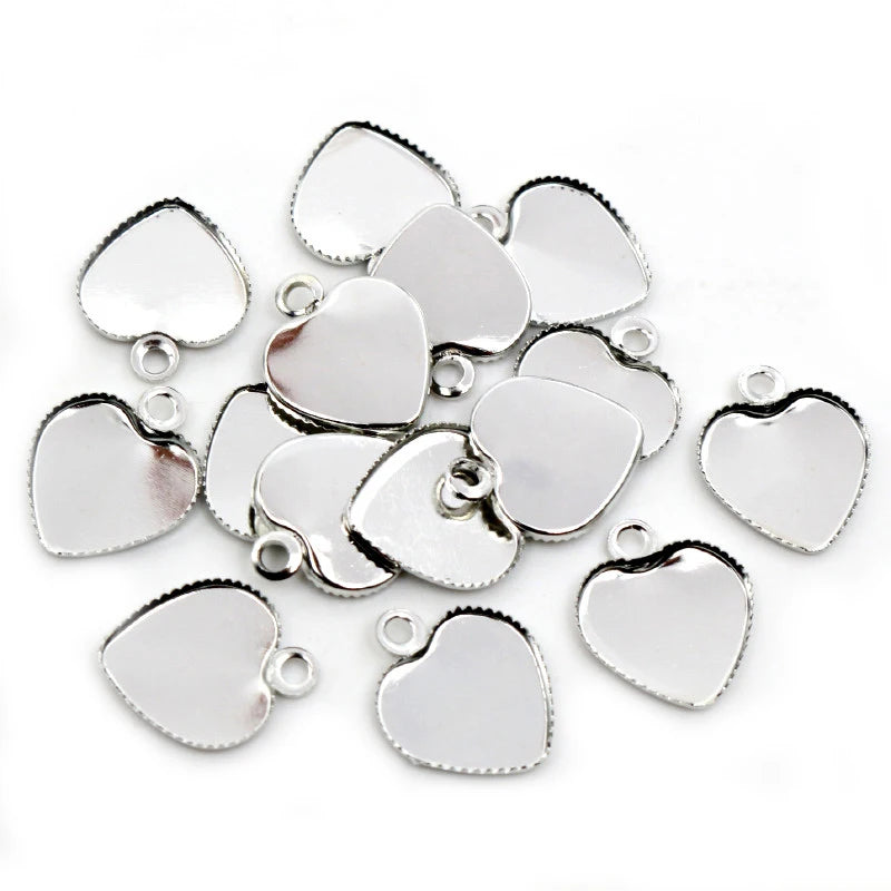 30pcs 12mm Stainless Iron Material Heart Blank Base Setting Fit 12mm Heart Cabochon Pendant Bezel Trays DIY Jewelry Findings