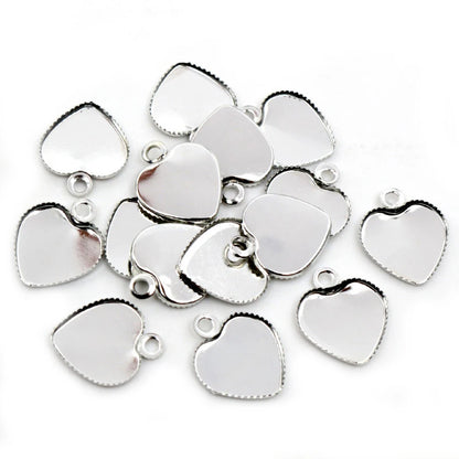 30pcs 12mm Stainless Iron Material Heart Blank Base Setting Fit 12mm Heart Cabochon Pendant Bezel Trays DIY Jewelry Findings