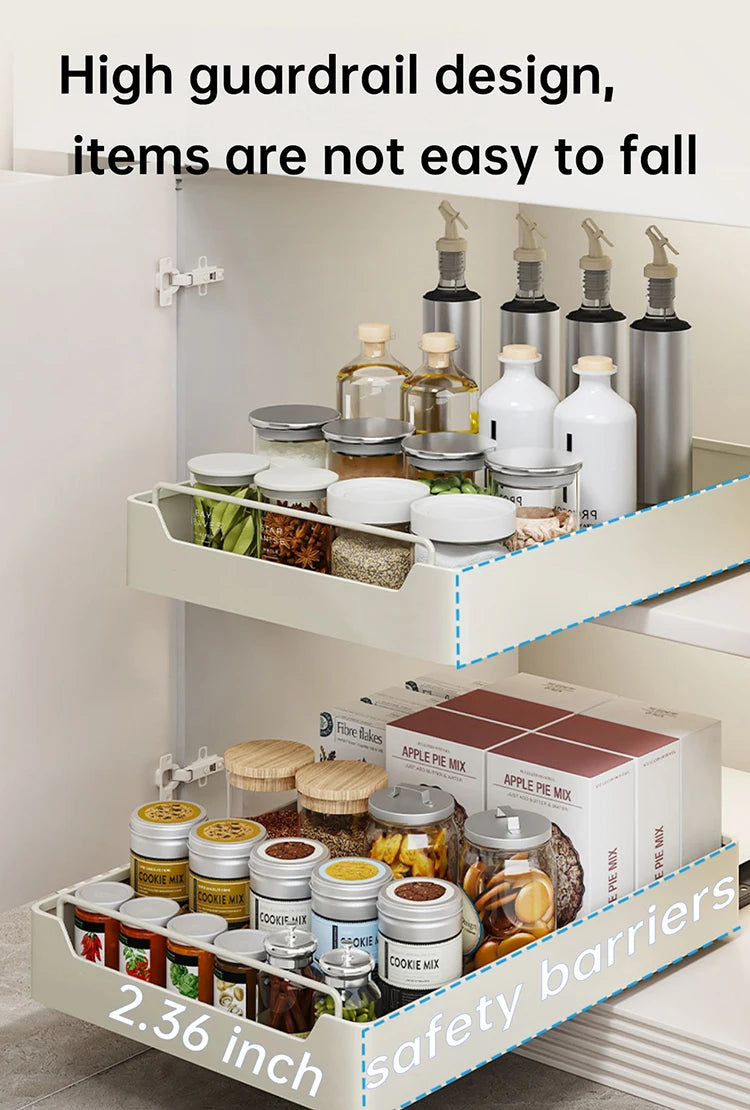 Kitchen Storage Box with Sliding Rail Pull-out Cabinet Storage Rack Spice Pantry Shelves Drawer Kitchen Organizer Basket