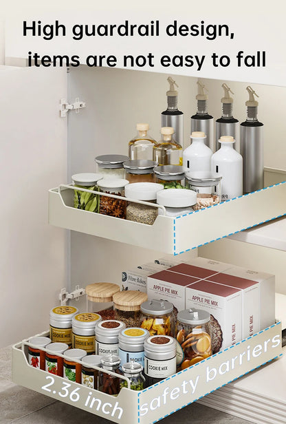 Kitchen Storage Box with Sliding Rail Pull-out Cabinet Storage Rack Spice Pantry Shelves Drawer Kitchen Organizer Basket