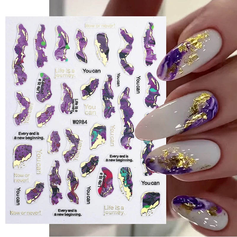 1PCS Marbled Nail Sticker 3D Abstract Lines Sticker Nail Art Supplies Nail Decals Y2K Laser Butterfly Ladies Nail Art Decoration