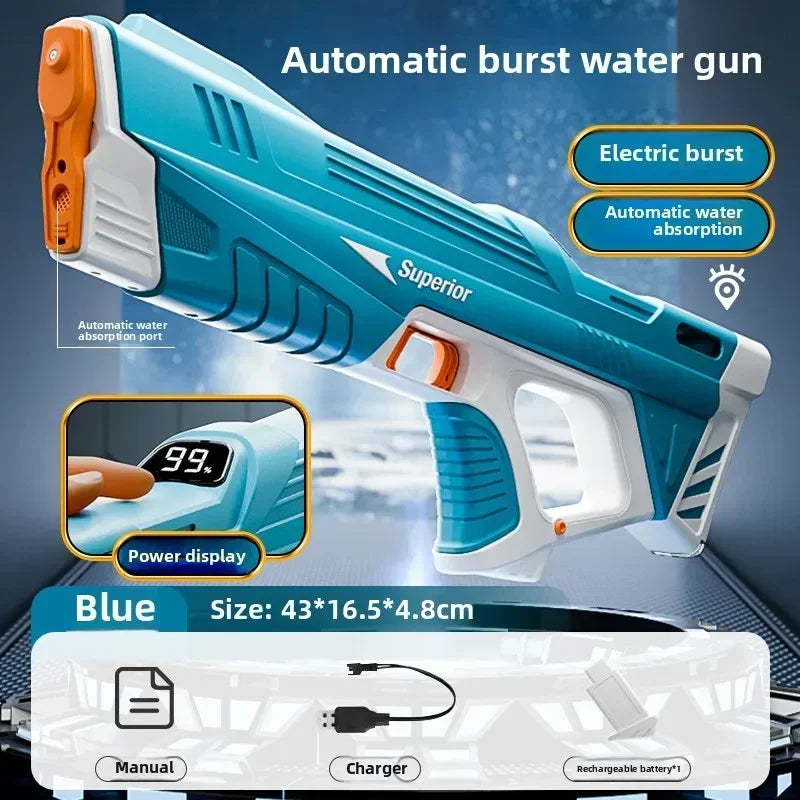 Electric Water Gun New Children Wholesale AutomaticWater Absorption Battery DisplayLarge Capacity Boys' Water PlayToyWaterGun