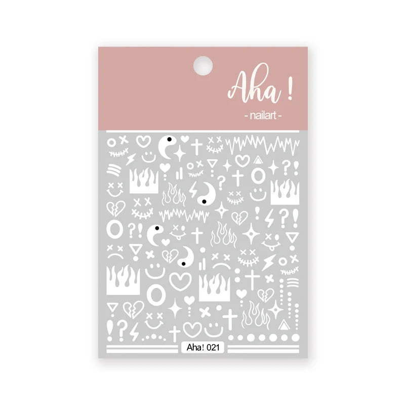 White Bloom Translucent Hollow Butterfly Heart Nail Sticker Press on Nails Decals Hollow Heart Star Moon Shape Sticker Sliders