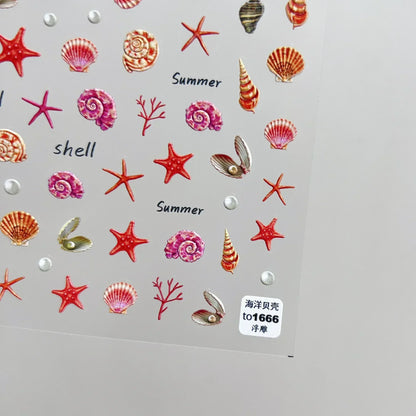 Colorful Bagful Jellyfish Bubbles Swimming Rings Rainbow Stars Ocean Starfish Self Adhesive 5D Nail Art Sticker Manicure Decal