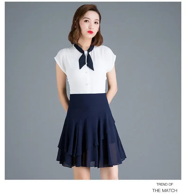 Fashion Solid Color Spliced Ruffles Chiffon Skirts Women's Clothing Summer New Loose Office Lady Elastic High Waist Skirts