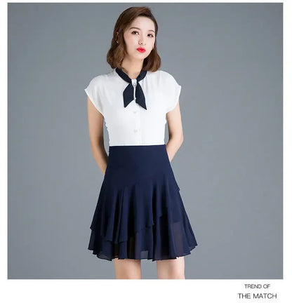 Fashion Solid Color Spliced Ruffles Chiffon Skirts Women's Clothing Summer New Loose Office Lady Elastic High Waist Skirts