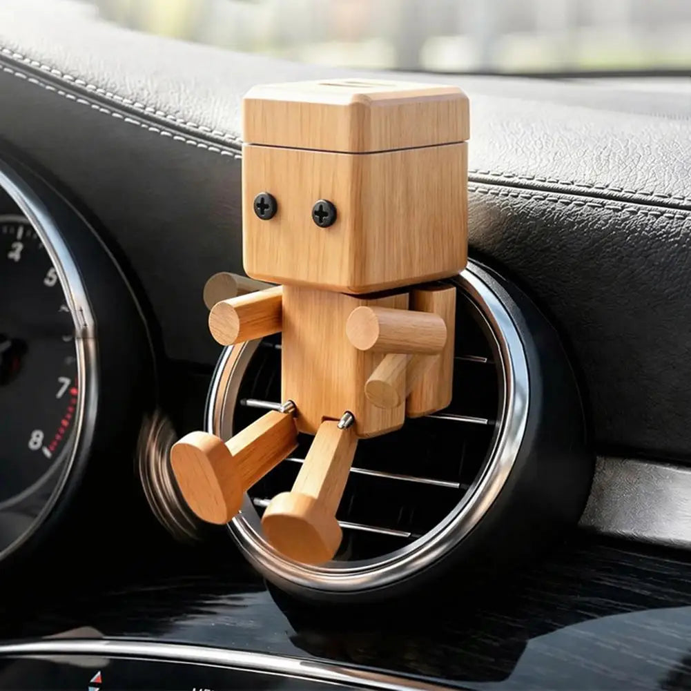 Wooden Robot Car Air Freshener Creative Shaking Legs Essential Oil Aroma Diffuser Vent Clip Dashboard Decor for Auto