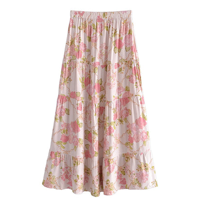 Boho Queens Women Two Piece Suit Outfits Strap Sleeveless Tops Bohemian Drawstring Maxi Skirts 2 Pieces Rayon Cotton Sets