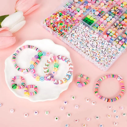 1800 Pcs Kids DIY Bead Set Jewelry Making Kit Colorful Hand‑Craft Beads For Bracelet Necklace Making Educational Creative Toy Perfect Gift For Girls