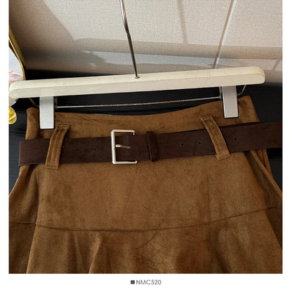 French Fashion Y2K Vintage Harajuku Suede Skirts Women Slim Fit Irregular High Waist A-Line Skirts Casual Elegant Pleated Skirts