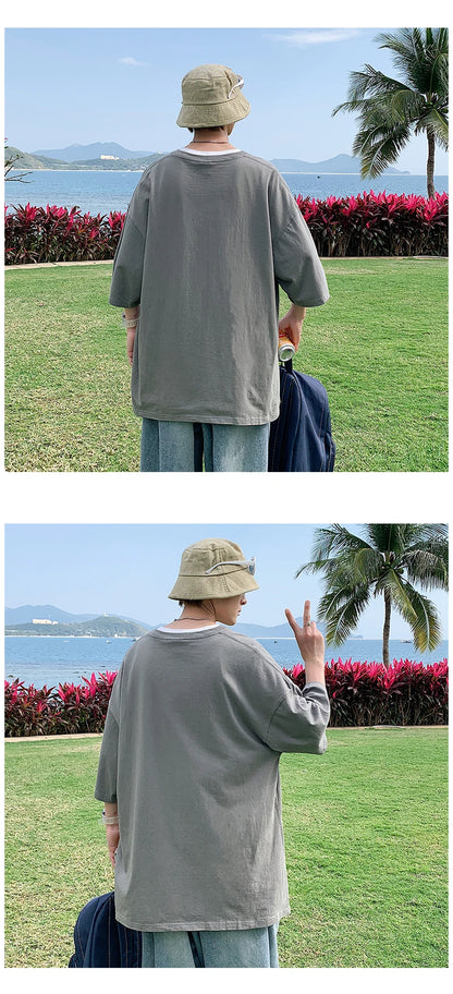 Oversized Summer Short Sleeve Men's T Shirt New Fashion Solid Loose O-Neck T Shirts Mens Cotton Hip Hop Streetwear Top Tees 5XL