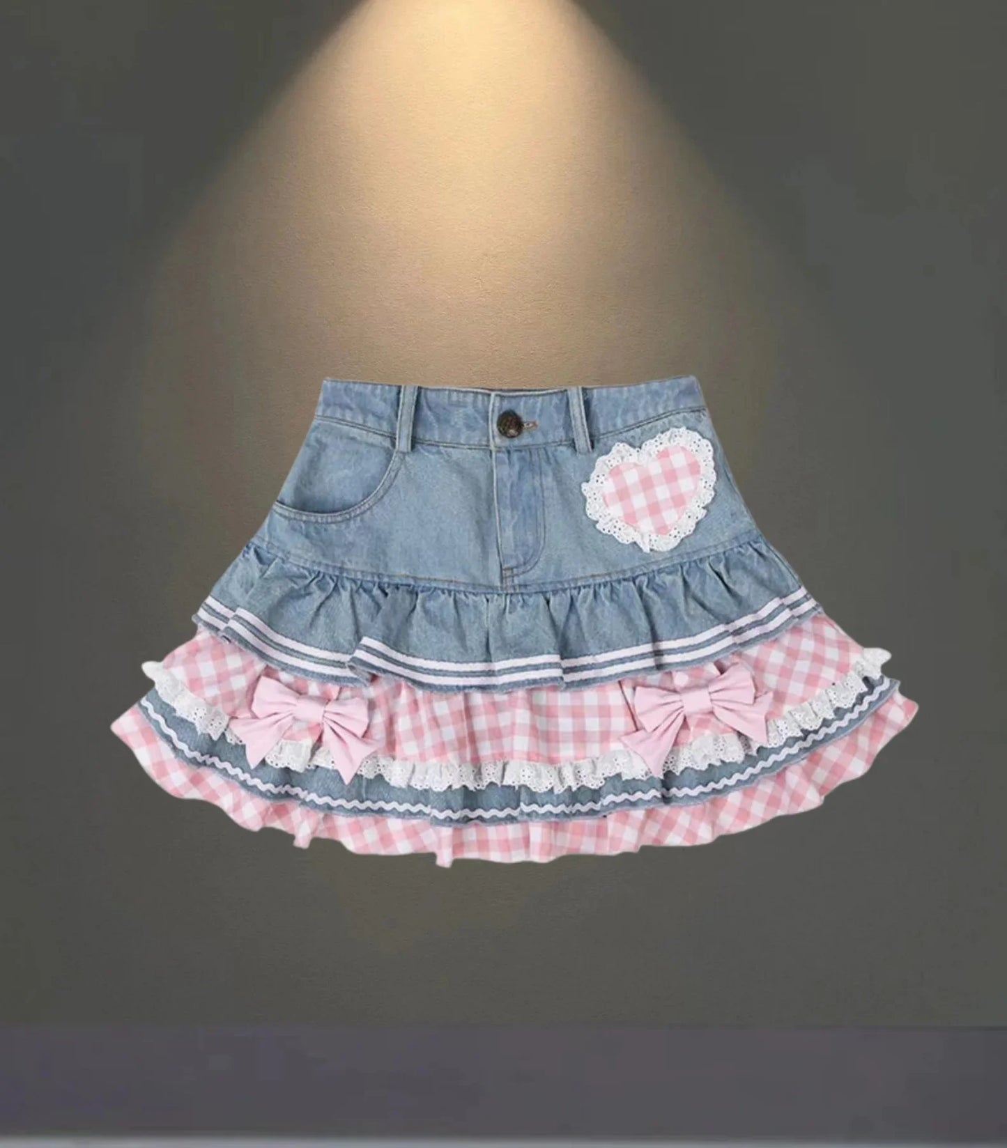 Skirt Women's 2025 New Summer Pink High-grade Pleated Denim Skirt Women's Clothes Bow Sweet Style