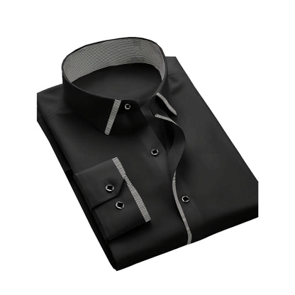 New Men Patchwork Shirt Fashion Dress Tuxedo Long Sleeve Smart Casual Four Season Man Micro Elastic Shirts