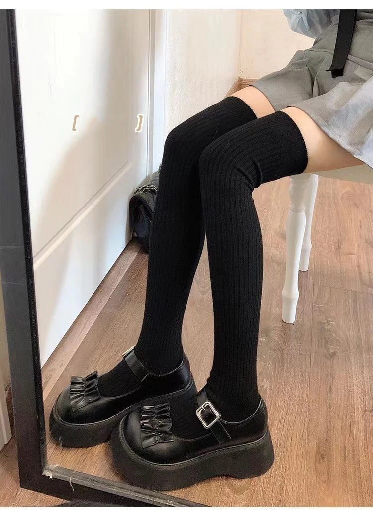 Cashmere Knitted Knee High Socks Women's Solid Soft Long Wool Socks Casual Fluffy Warm Stocking Skinny Thicken Thigh High Socks