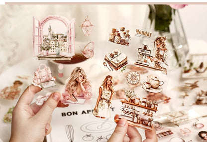 JIANQI 20 Sheets PET Die cut Stickers book Girl's Handbook Decorative handmade Scrapbooking Material Diary Album Craft Supplies