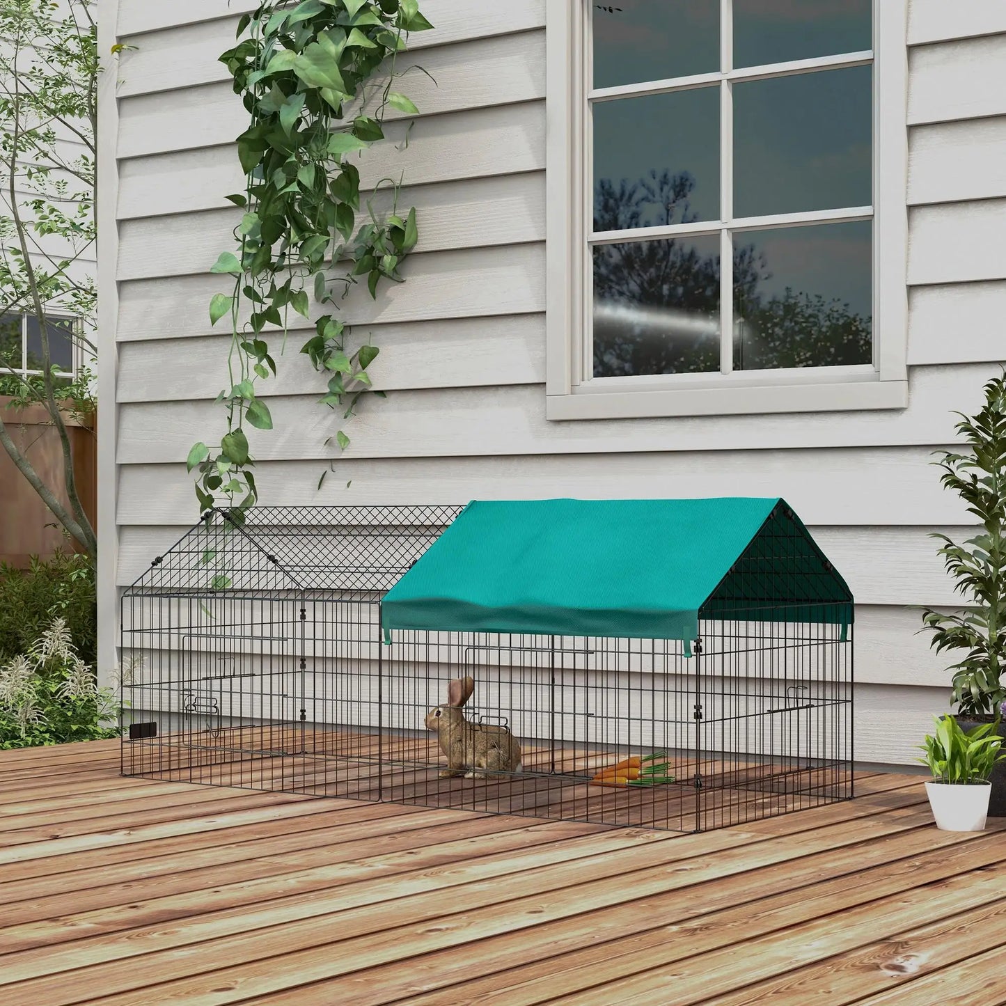 Steel Cage for Small Animals with Doors and Top Cover, for Rabbits, Chinchillas, Chickens, 185X75X75 Cm, Green