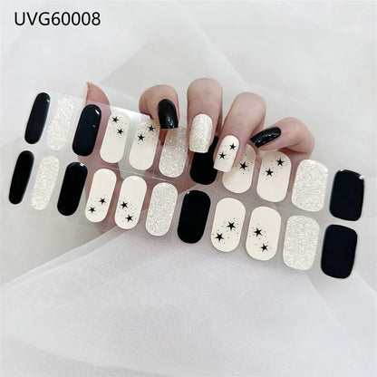 16/18/20Tips Semi-Cured Gel Nail Strips Adhesive Full Cover Stickers for Nails UV Lamp Need Press On Nails Fashion Manicure