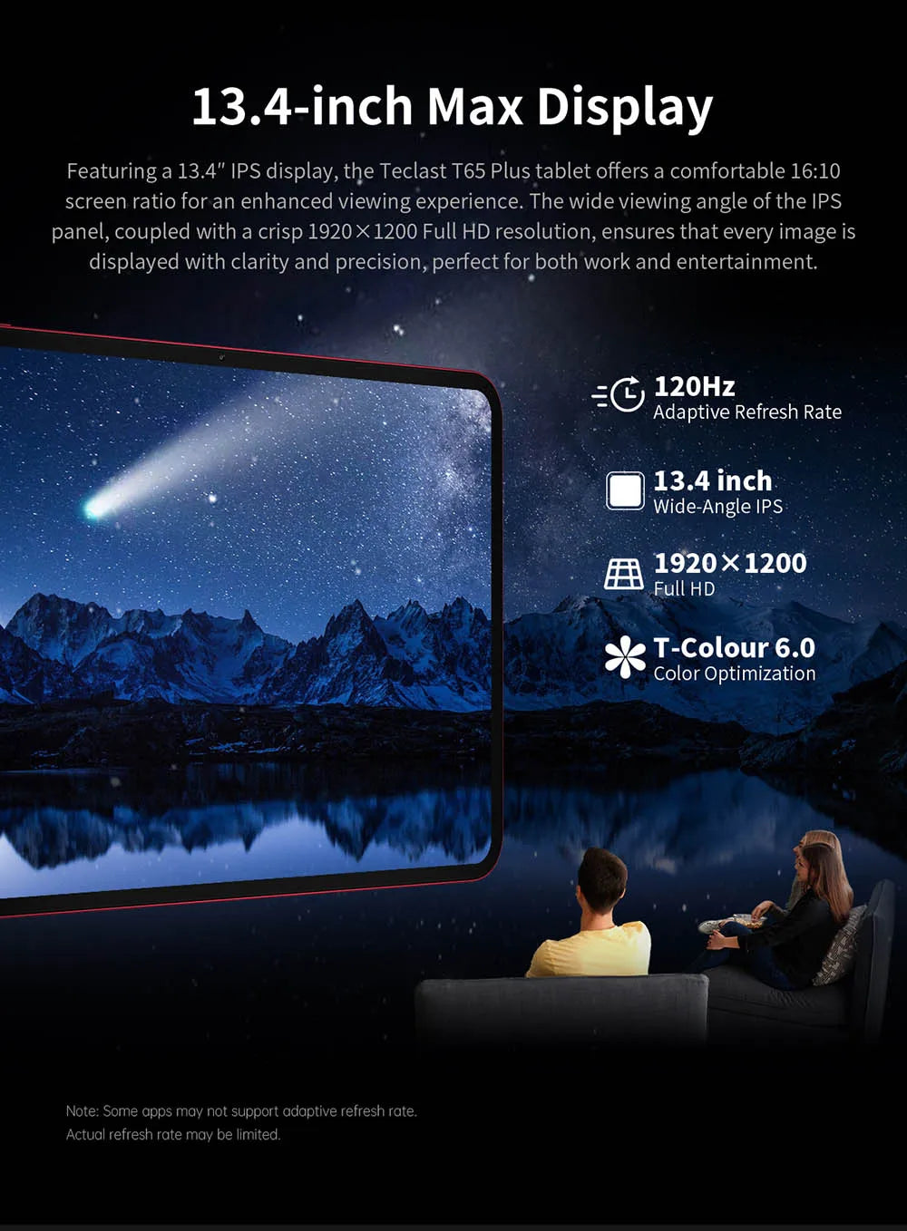 Teclast T65 Plus Tablet 13.4" 120Hz IPS Android 15 20GB RAM(8GB+12GB) 256GB ROM Helio G99 10000mAh 18W Fast Charging GPS T65Plus