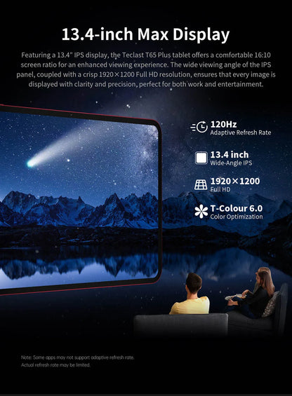 Teclast T65 Plus Tablet 13.4" 120Hz IPS Android 15 20GB RAM(8GB+12GB) 256GB ROM Helio G99 10000mAh 18W Fast Charging GPS T65Plus