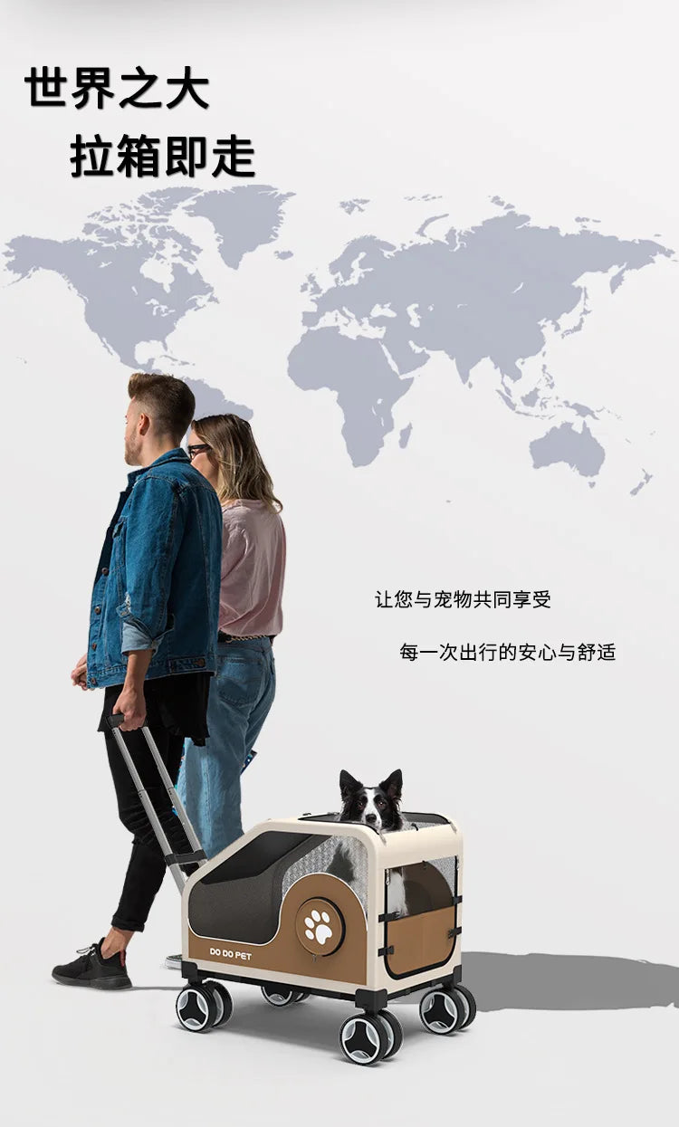 Large Space Foldable Pet Trolley Silent Wheel Pet Travel Box Portable Car Carrier Cage For Small Medium Dogs Cats Outdoor Trip