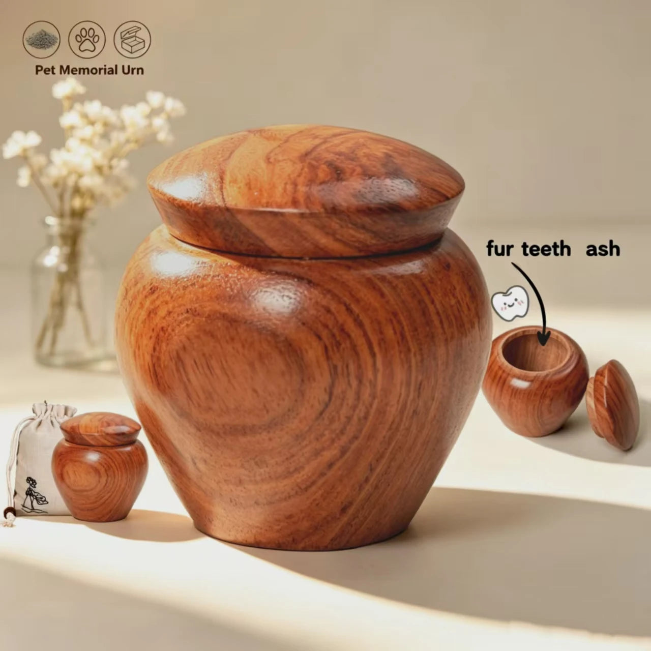 G4 Handmade Solid Wood Pet Urn Box Keepsake with Secure Seal Natural Memorial Storage for Dog Cat Ashes Hair Gift for Pet Lovers