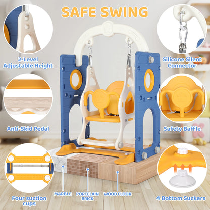 3-in-1 Toddler Slide Climber Playset, Freestanding Slide for Kids Indoor Outdoor Toy W/ Telescope, Tunnel, Basketball Hoop, Ball