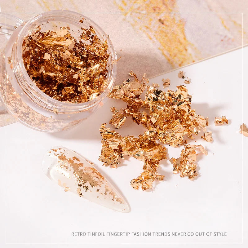 Rose Gold Silver Irregular Foil Paper Fragments Nail Art Sequin Sticker Glitter DIY Manicure UV Gel Polish Nail Decoration Tools