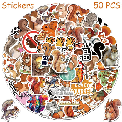 50pcs Cartoon Cute Squirrel Stickers Decals For Laptop Scrapbook Skateboard Helmet Guitar DIY Aesthetic Waterproof Stickers