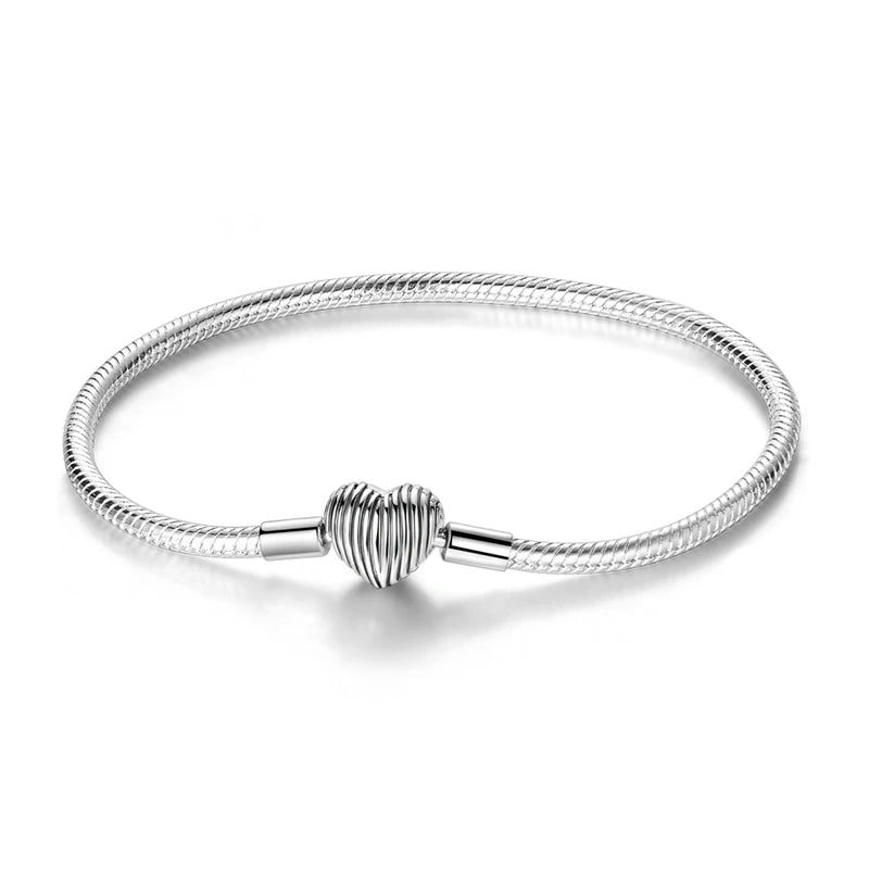 Original 925 Sterling Silver Bracelets 17-20CM Love Heart Flowers Butterfly Charms Beads Bracelet For Women Fashion Jewelry Gift