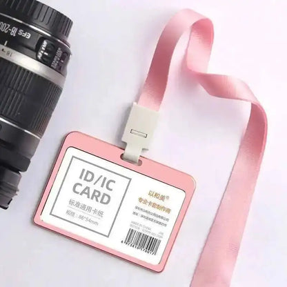 Office Supplies Luxury Metal Material Business Card Holder Credit Id Card Badge Holder With Exquisite Lanyard Custom
