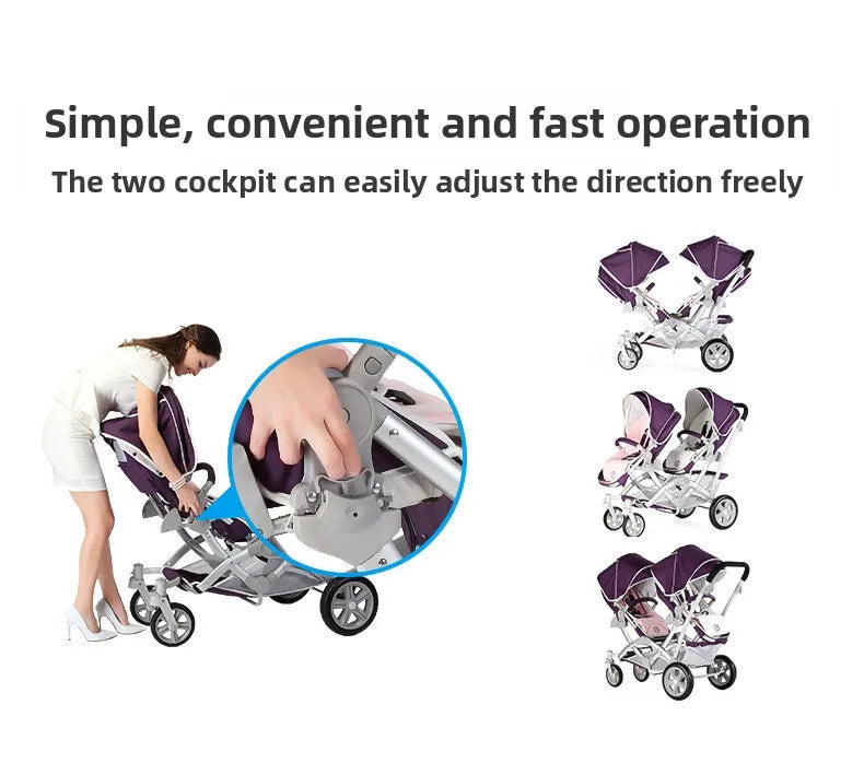 Foldable Twin Baby Stroller,Double Seat Baby Stroller for Two Babies,Shock-absorbing Twin Baby Stroller,Multi-function