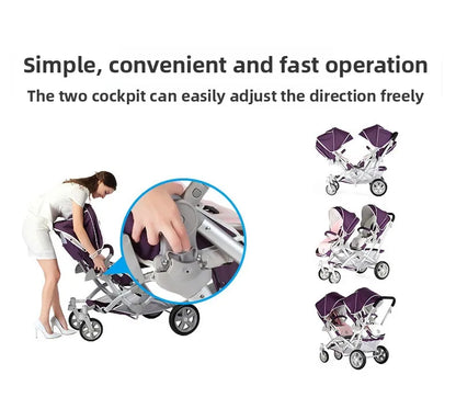 Foldable Twin Baby Stroller,Double Seat Baby Stroller for Two Babies,Shock-absorbing Twin Baby Stroller,Multi-function