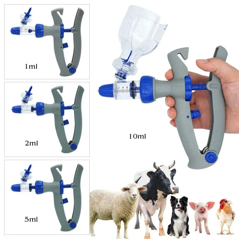 1-10Ml Automatic Veterinary Continuous Syringe / 10Pcs Needles Adjustable Animal Vaccine Injection Livestock Pig Cattle Sheep