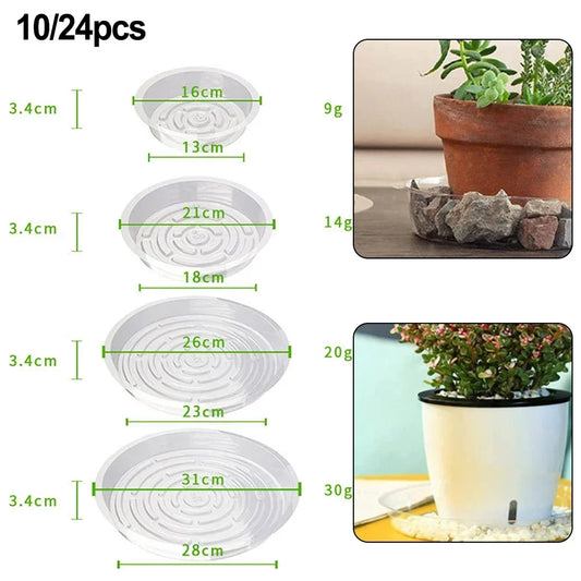 10/24pcs 6/8/10/12 Inch Clear Plastic Plant Saucers Flower Pot Drip Trays Gardening Maintenance Supplies