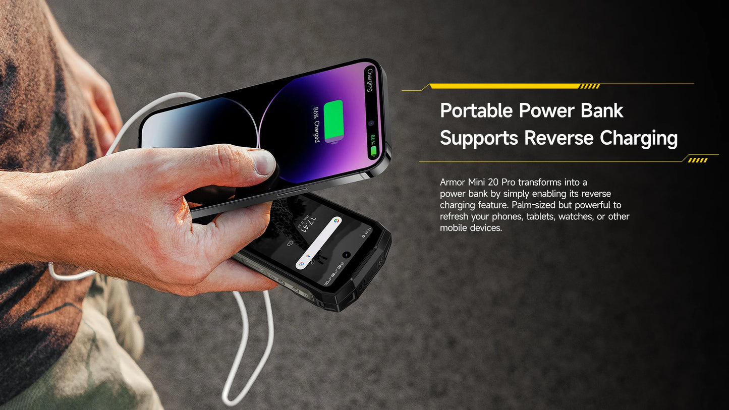 Ulefone 4.7" Rugged Phone Armor Mini 20 Pro 5G Android 14 16+256GB Smartphone LED Light 64MP Night Camera Mobile Phone