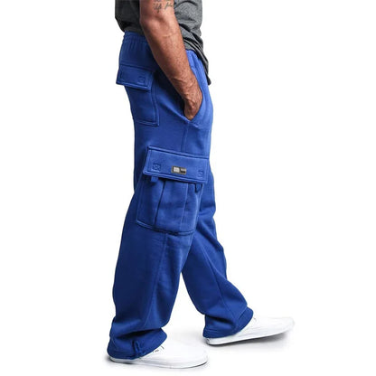 Autumn Winter Fashion Men's Casual Sports Pants Solid Color Multi-Pocket Straight Leg Trousers Loose Large Size Men Cargo Pants